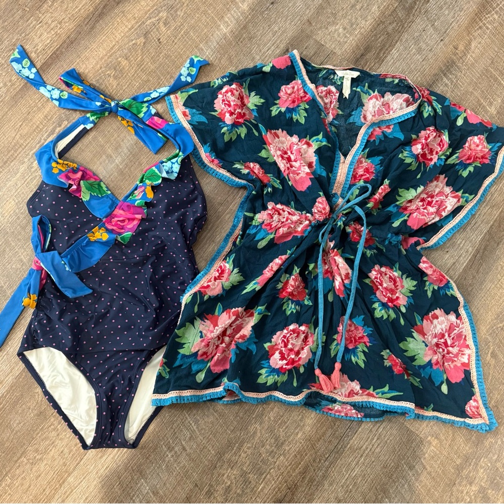 Matilda Jane Navy and Pink Polka Dot Bathing Suit (size small bathing suit)